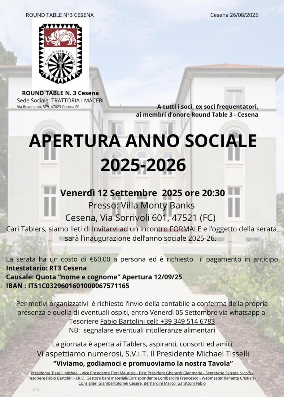APERTURA ANNO SOCIALE 2025-26
