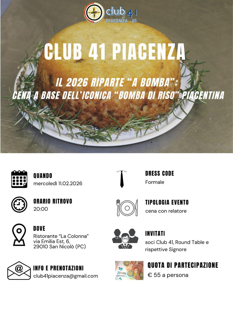 Cena tradizionale della Bomba di Riso Side By Side Club41 Piacenza